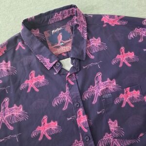 Retro Rifle Saws & Macaws Mens 3XL Purple Pink Tropical Gun Print Stretch Shirt